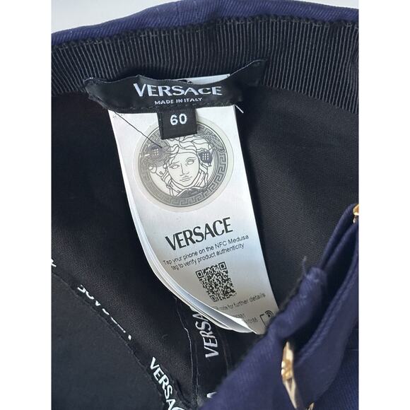 Versace Logo Drill Cotton Baseball Cap Hat Blue Size 60 Italy 1012752 NWT $550 main image 7
